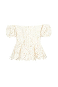 brock collection on over the moon emilie off-the-shoulder top in guipure lace