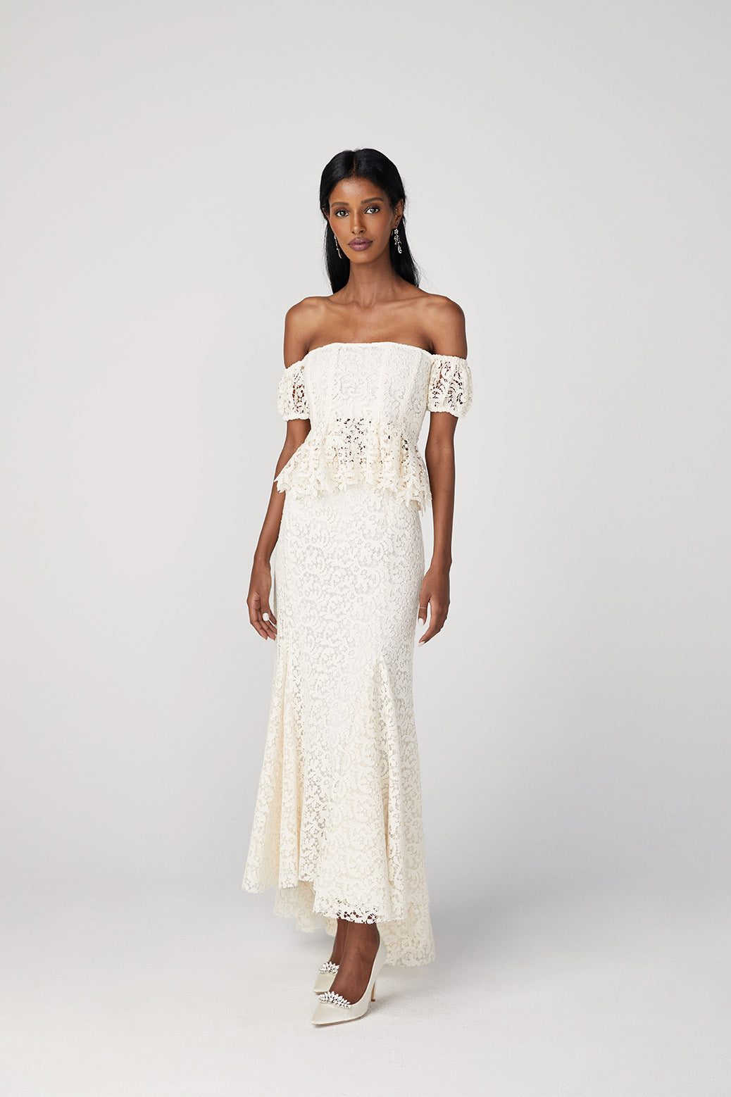 brock collection on over the moon emilie off-the-shoulder top in guipure lace