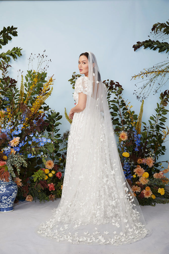 Sky Blue Floral Lace Long Fairytale Engagement Gown - Promfy