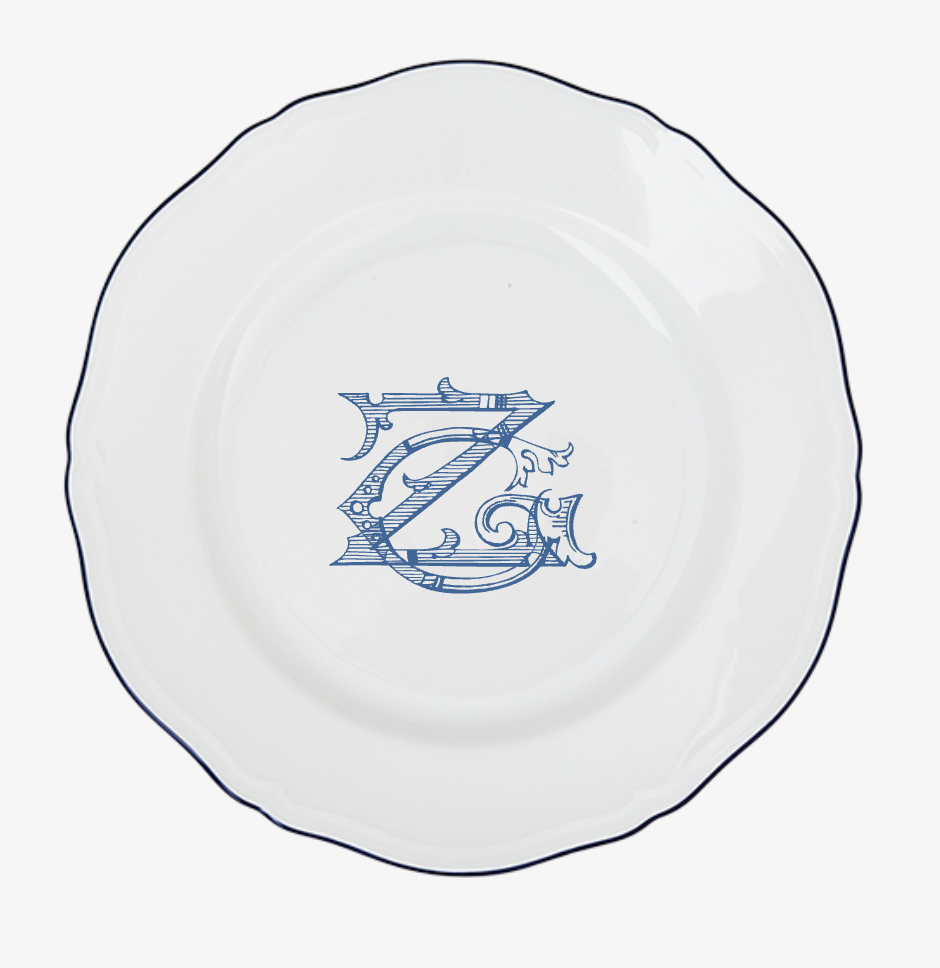 "ZG" Monogram Dessert plate Corona Monogram blu cobalto (set of 4)