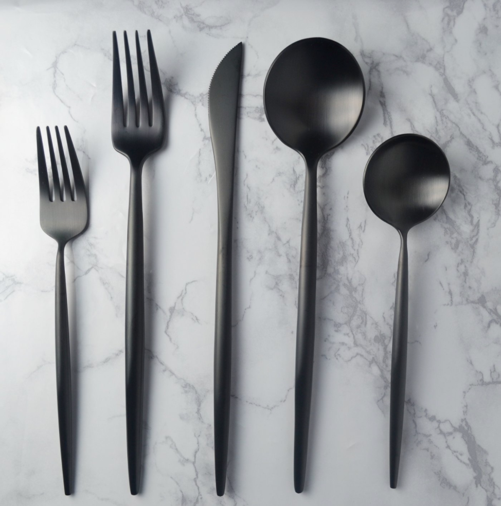 4 Sets - Harper Flatware - Brushed Black - 5PC