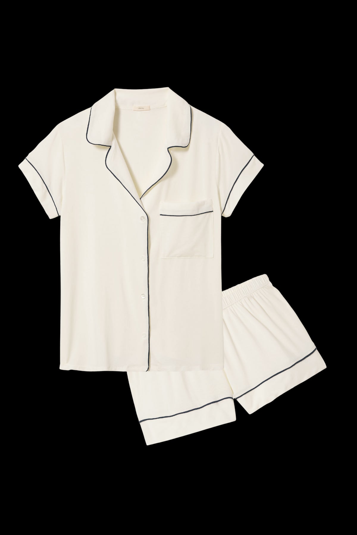 Gisele Relaxed Short PJ Set in Pure Ivory/Navy