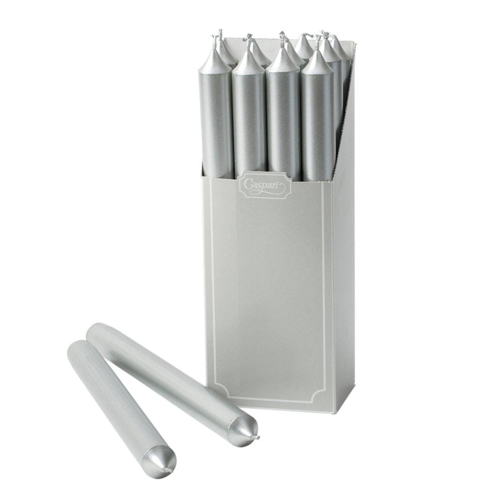 Straight Taper 10" Candles in Silver, Set of 12