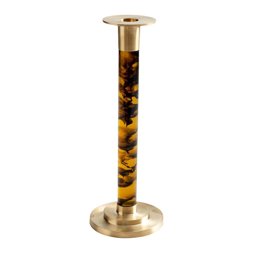 Large Brass & Resin Candlestick in Tortoiseshell