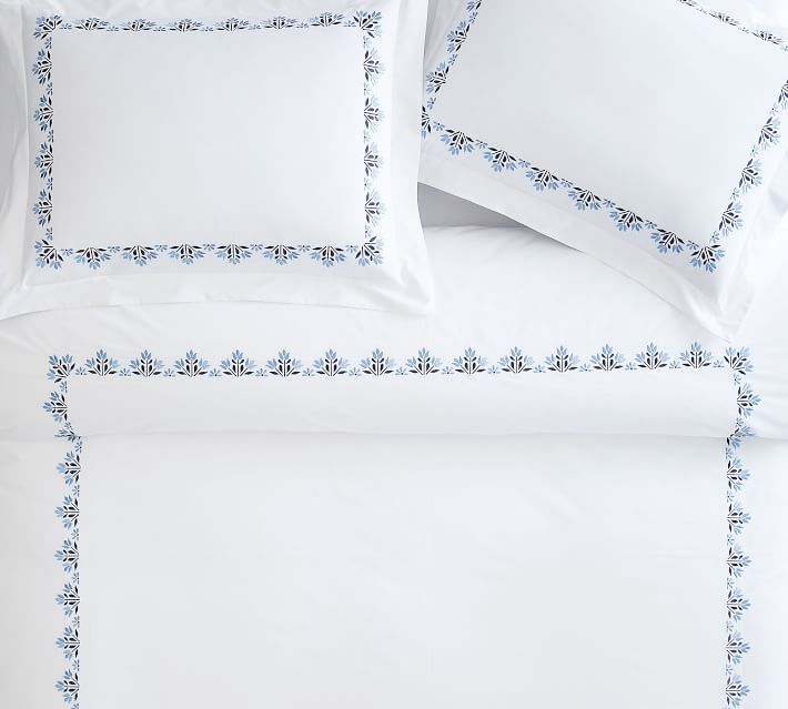 Blossom Embroidered Organic Percale Duvet Cover- Queen
