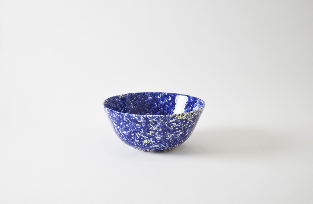 Blue on Cream Splatterware 14.5 Inch Serving Bowl