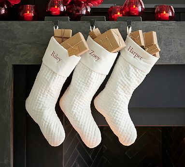Channel Quilted Velvet Stocking - IVORY Large