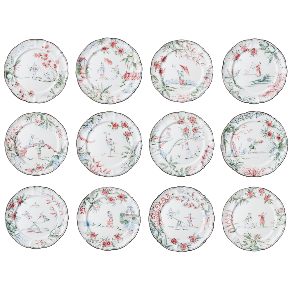 Chinoiserie Dinner Plates, Set of 12