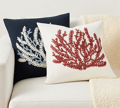 Coral Applique Throw Pillow - Navy
