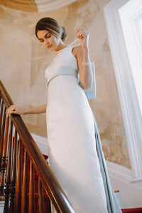 Double-Faced Italian Satin Gown with Something Blue Half Bow