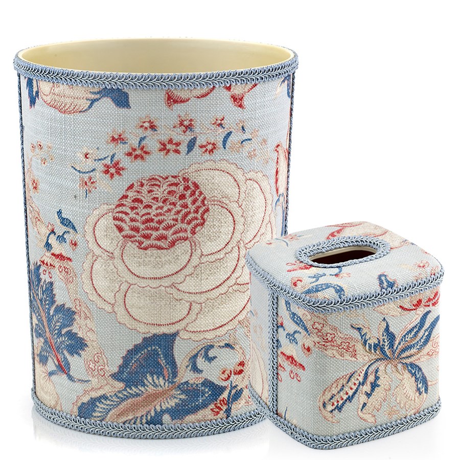 Cottage Blue Wastebasket & Tissue Box Cover