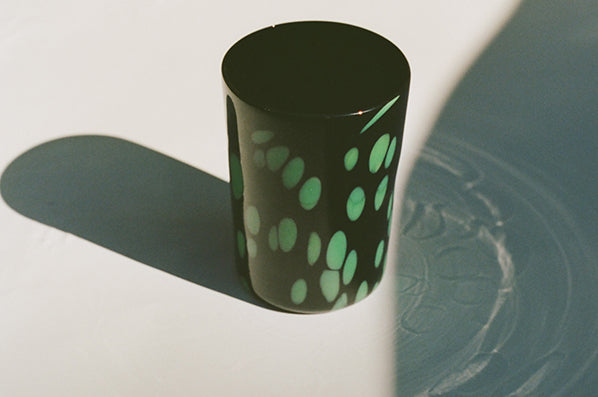 CristaSeya Murano Green Poka Dot Cup