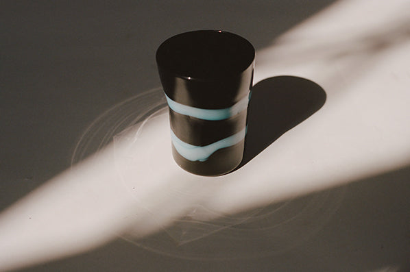 CristaSeya Murano Cup in Cyan and Black stripes