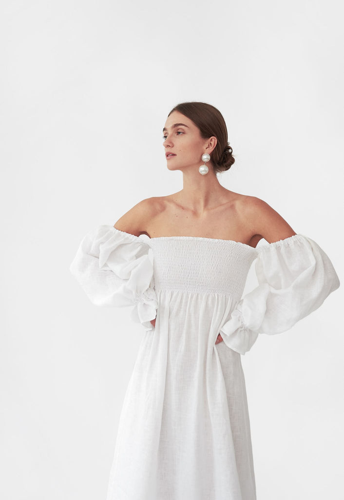 Atlanta Linen Dress in White | Over The Moon