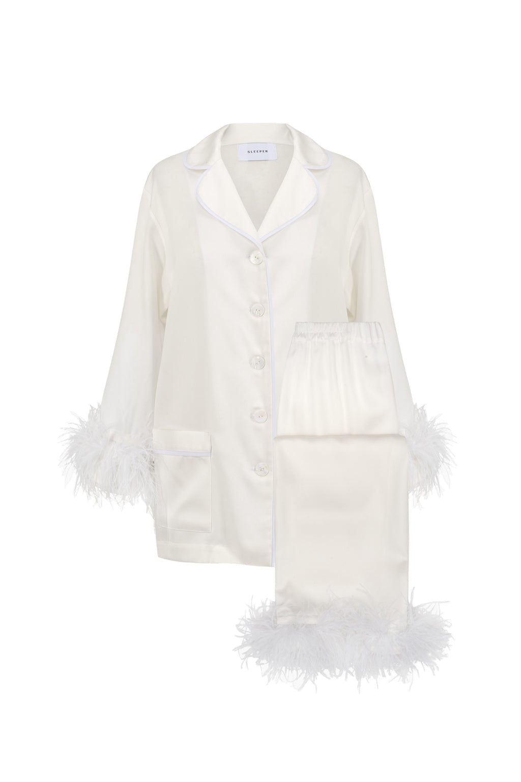 Party Pajama Set with Double Feathers in White