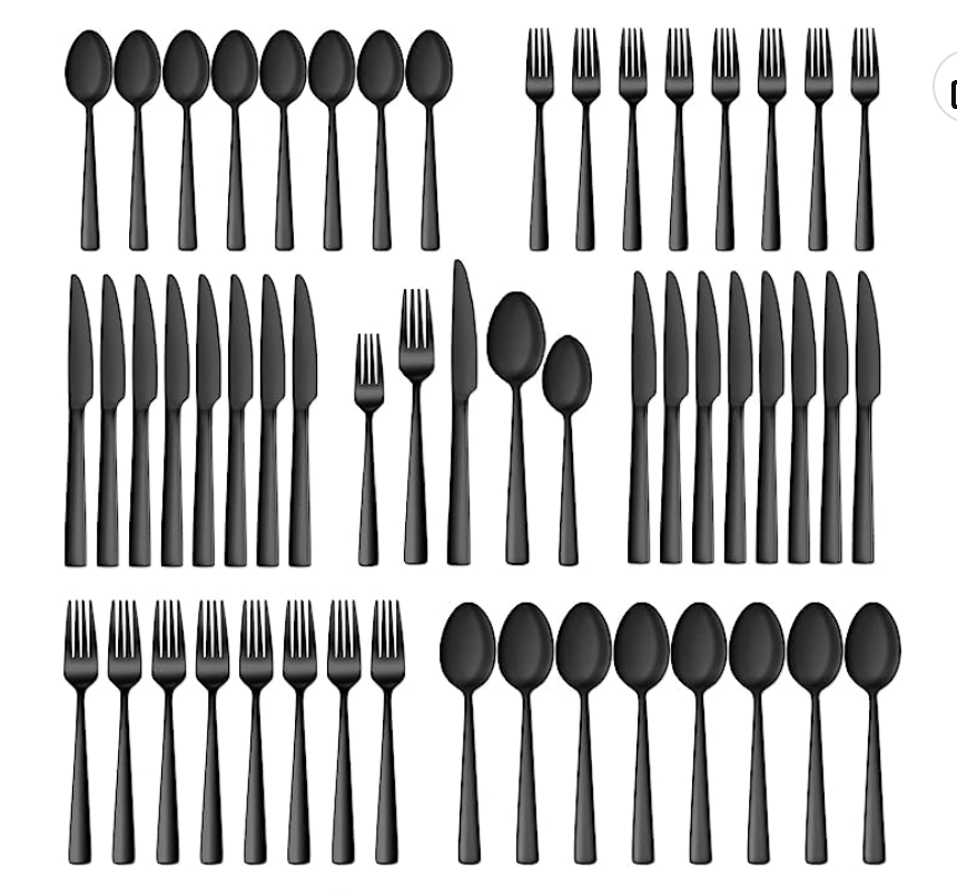 60 Pieces Black Silverware Set, Yoehka Premium Stainless Steel Flatware Set for 12, Mirror Polished Tableware Cutlery Set for Home and Restaurant, Include Knife/Spoon and Fork, Dishwasher Safe