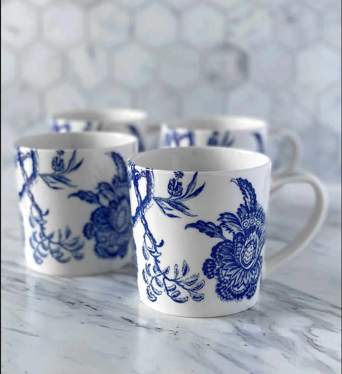 Arcadia Blue Mugs, Set of 4