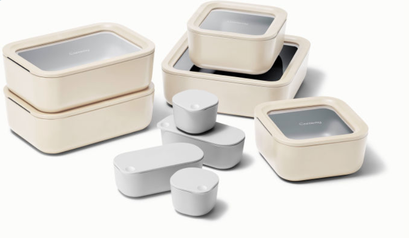 Ceramic-Coated Glass Food Storage Container Set with Lids: Cream