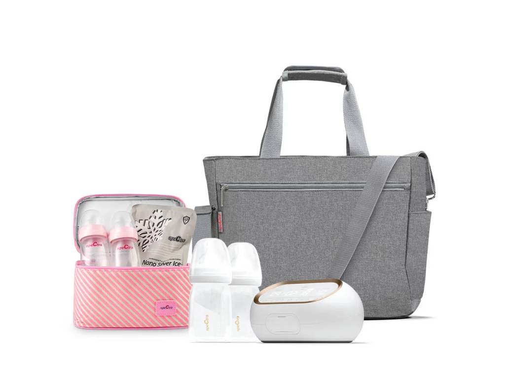 SG Portable Double Adjustable Breast Pump with tote, bottles, and cooler bundle