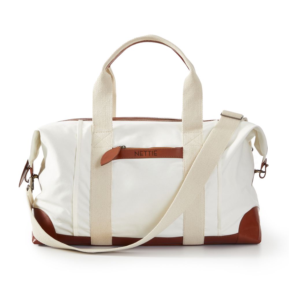 Canvas and Leather Weekender, Laser Engraved (small, natural, no personalization)