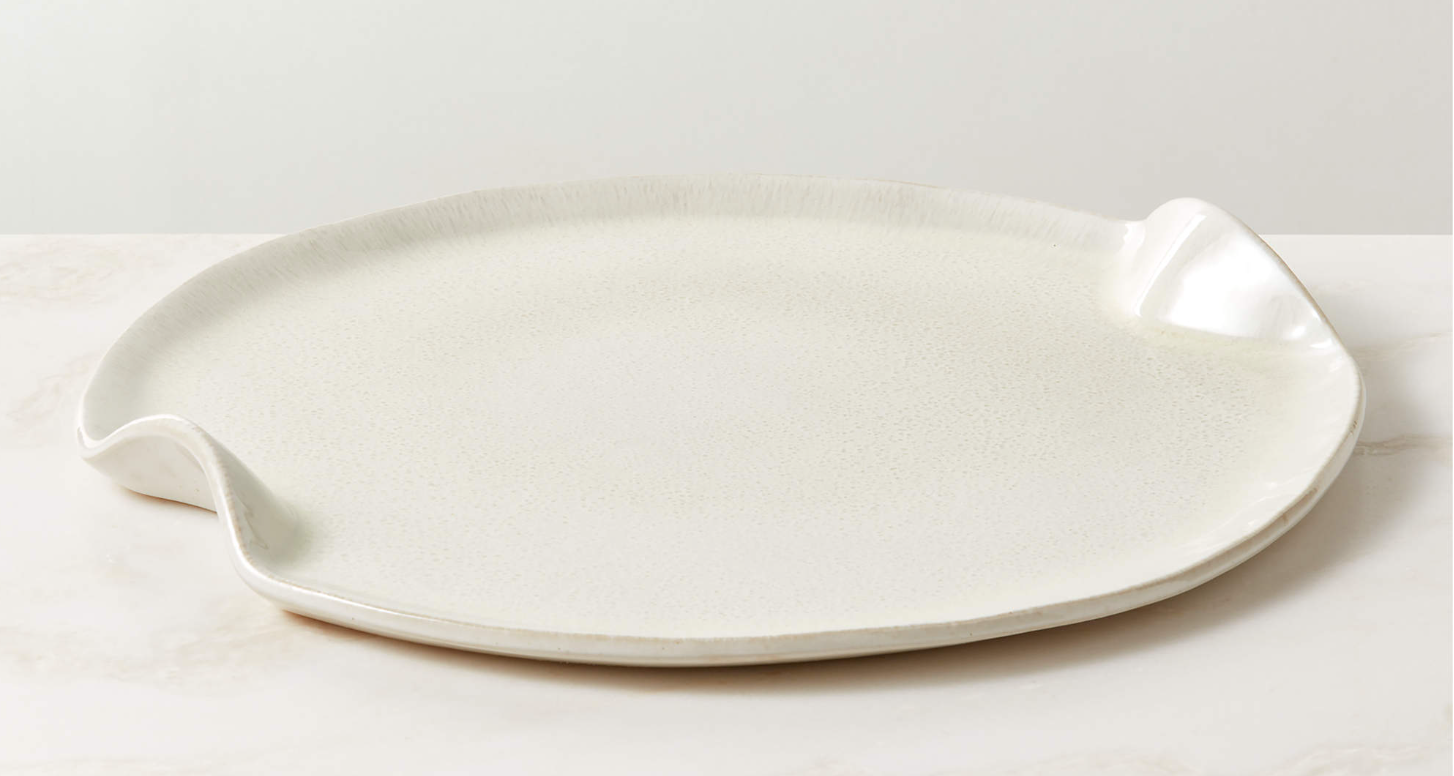 Alvize Round Grey Ceramic Serving Platter with Crackle Glaze