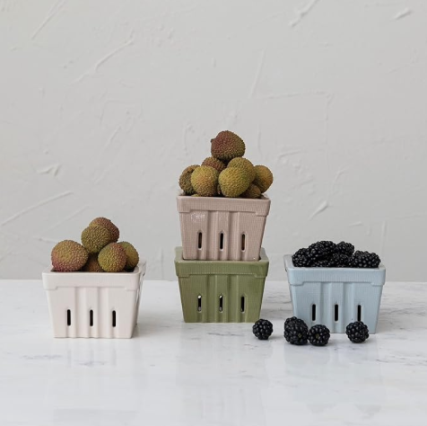 Creative Co-Op Stoneware, Set of 4 Colors Berry Basket, Multi