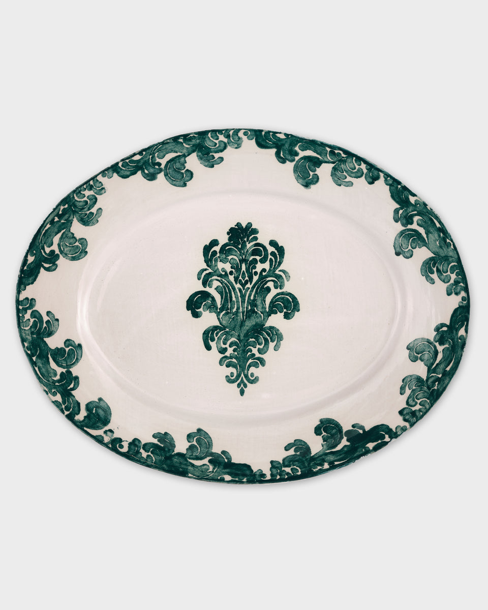 Damask Serving Plate Green, Medium