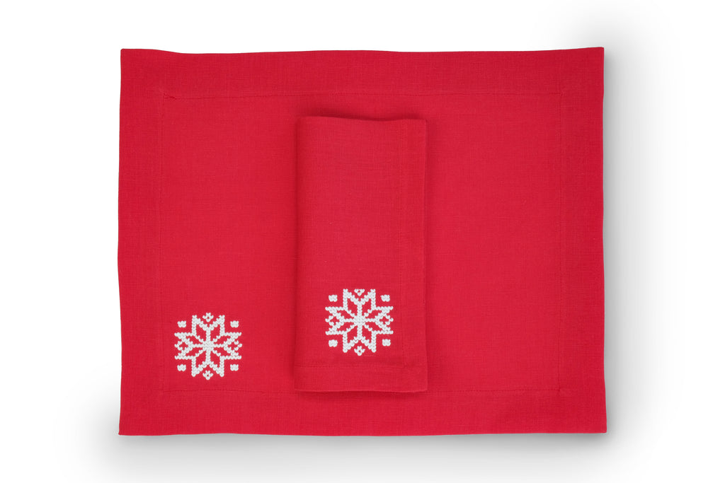 White Snowflake Napkin and Placemat, Set of 2
