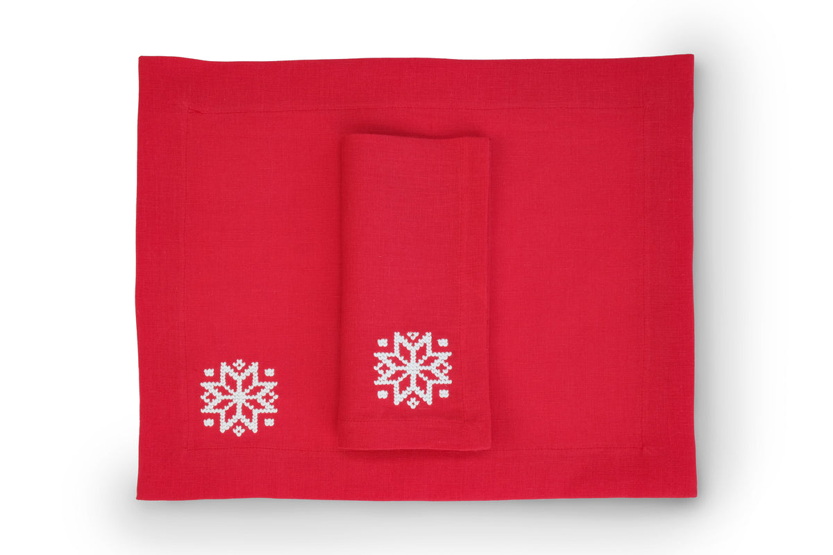 White Snowflake Napkin and Placemat, Set of 2