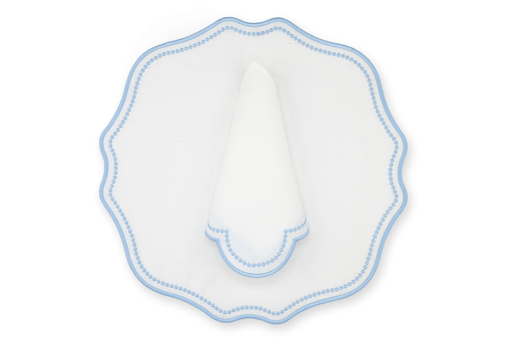Blue Dotted White Linen Napkin and Placemat, Set of  2
