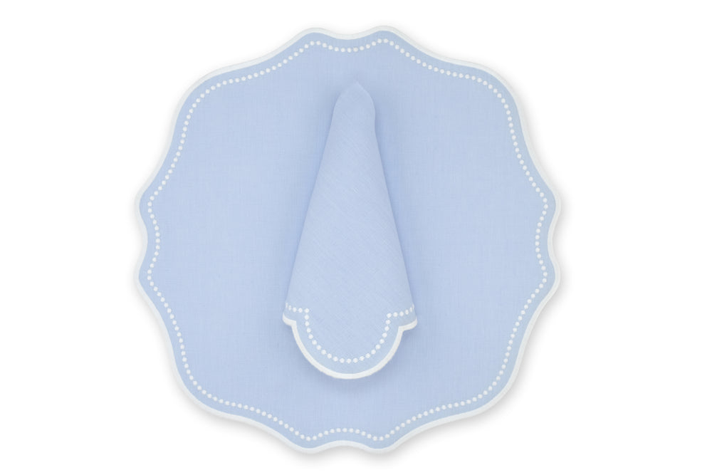 White Dotted Air Blue Linen Napkin and Placemat, Set of  2