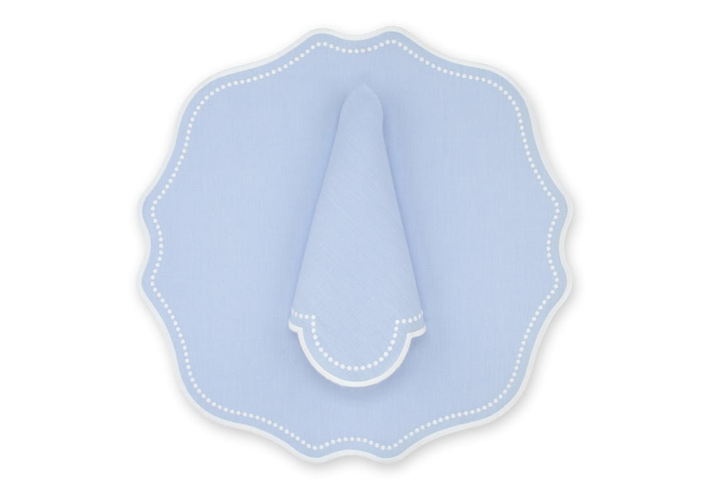 White Dotted Air Blue Linen Napkin and Placemat, Set of  2