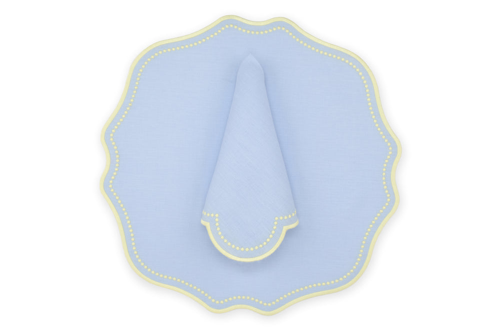 Yellow Dotted Air Blue Linen Napkin and Placemat, Set of  2