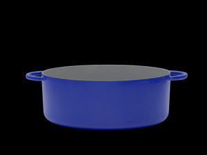 Enameled cast-iron Dutch oven in blueberry blue - side view no lid