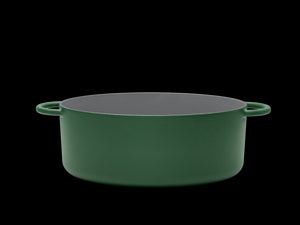 Enameled cast-iron Dutch oven in broccoli green - side view no lid