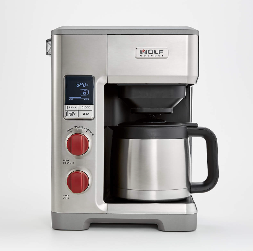 Wolf Gourmet Automatic Drip Coffee Maker with Red Knobs