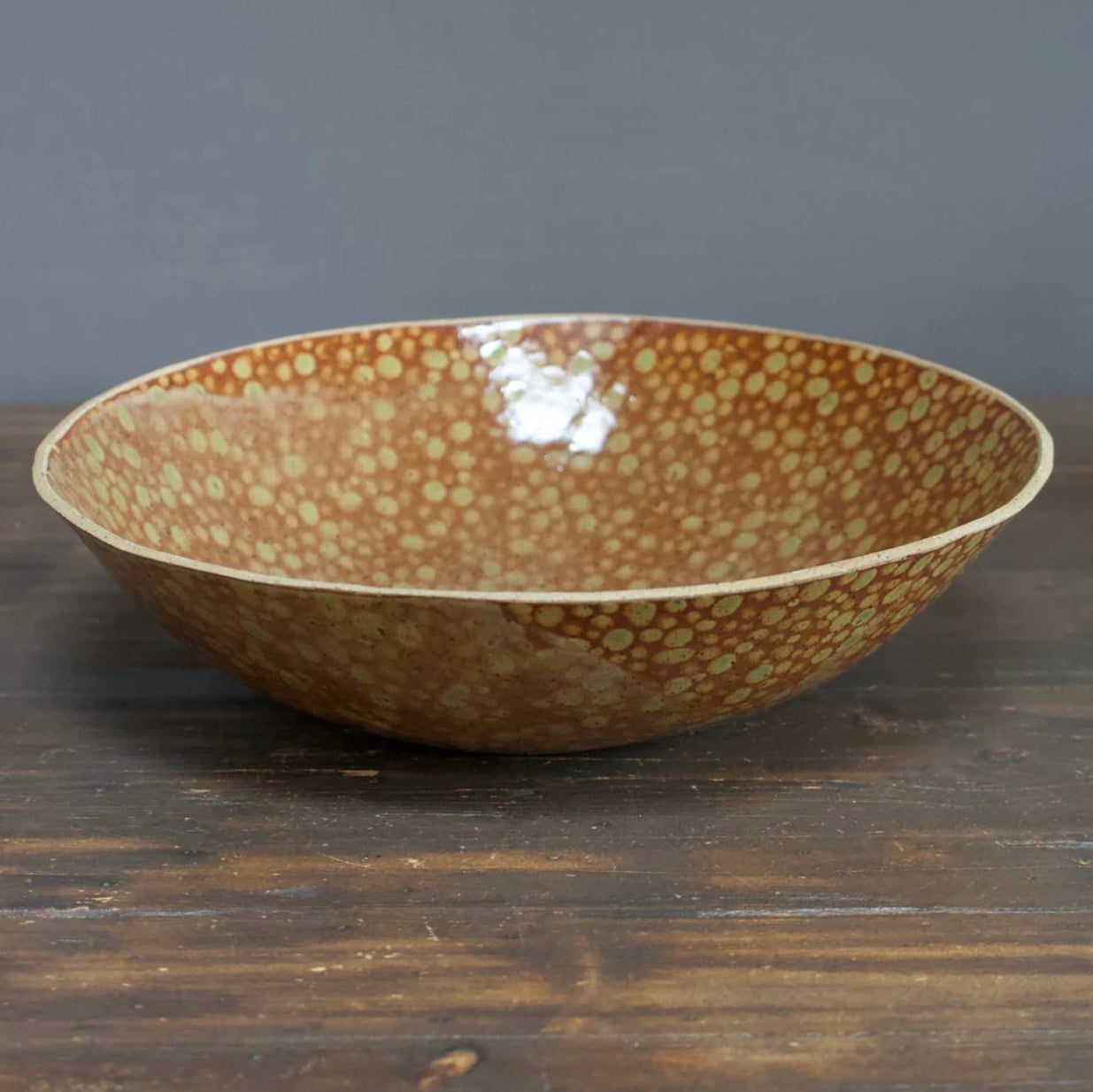 Brown/Green Dots Serving Bowl