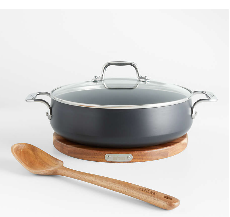 All-Clad ® HA1 Non-Stick 4-Qt. Sauteuse Pan with Lid, Acacia Wood Trivet and Spoon