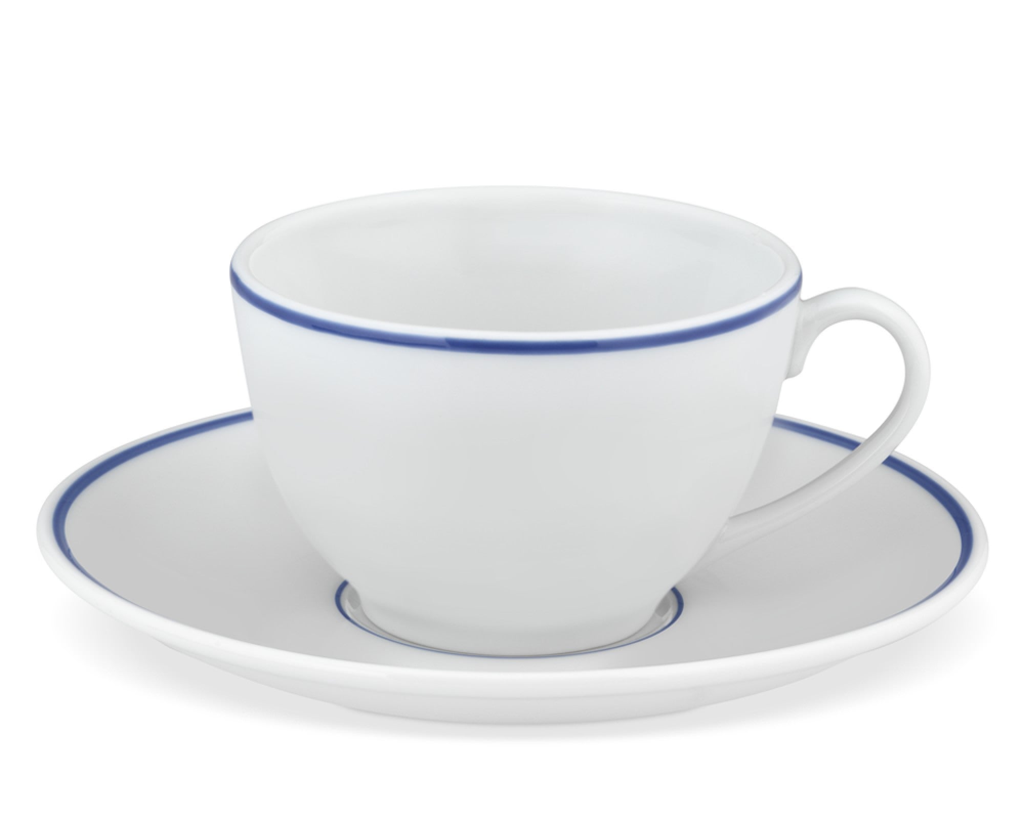 Apilco Tradition Blue-Banded Porcelain Cups & Saucers Set of 4