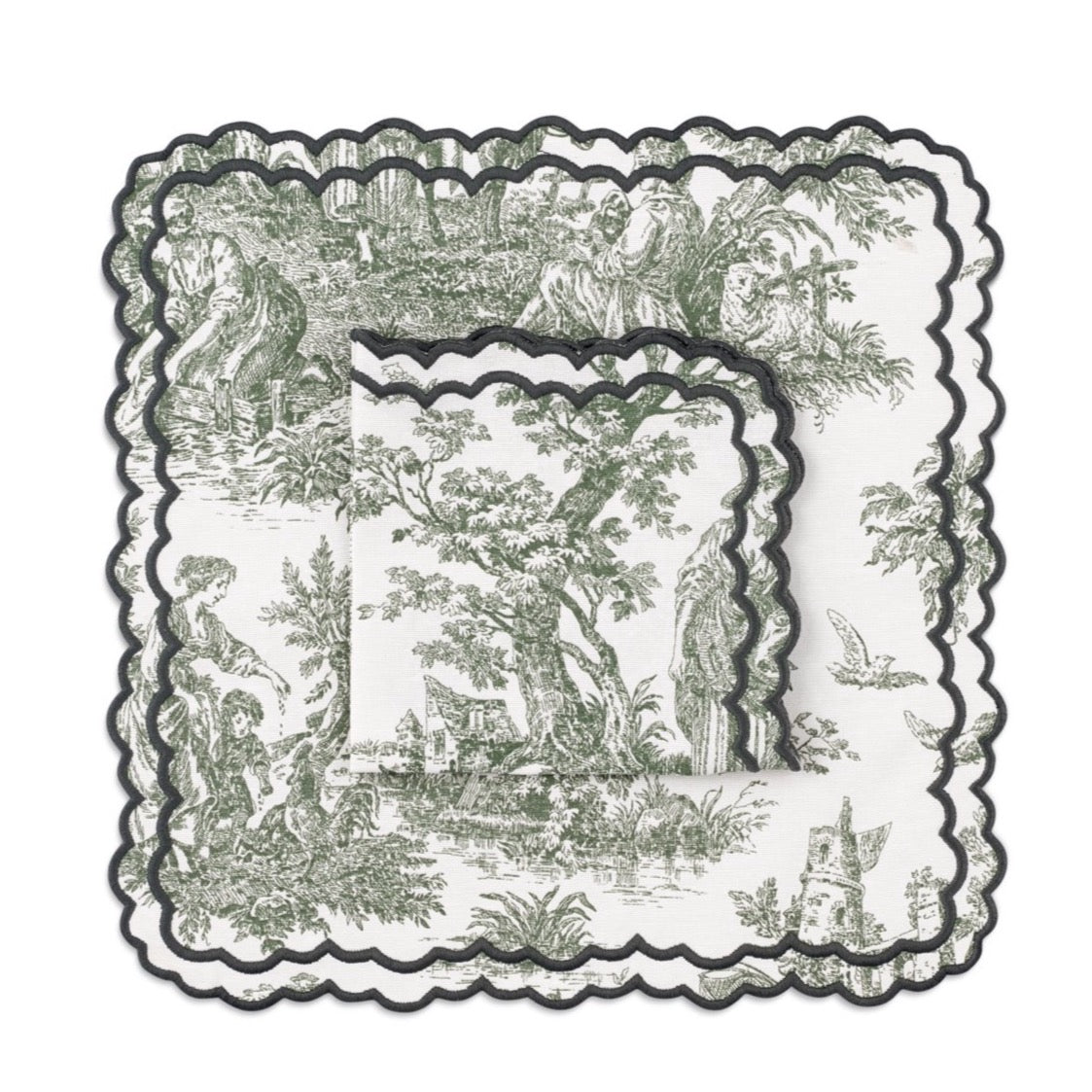 Elise Placemat and Napkin Set in Toile de Jouy Forest Green