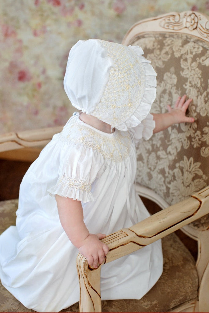 Elizabeth Smocked Christening Gown 3M / White