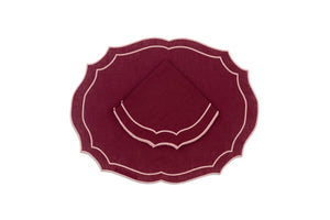 Emma Linen Napkin in Burgundy with Rose Embroidery