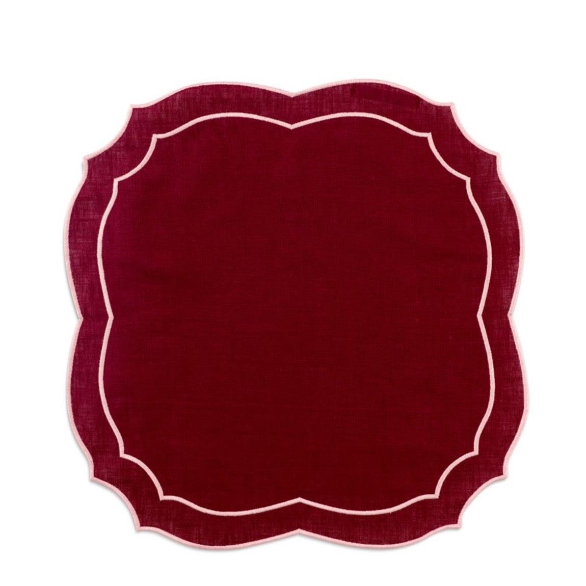 Emma Linen Napkin in Burgundy with Rose Embroidery