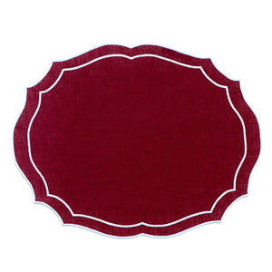 Emma Linen Placemat in Burgundy with Light Blue Embroidery