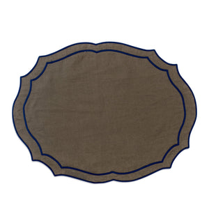 Emma Linen Placemat in Forest Green with Navy Embroidery
