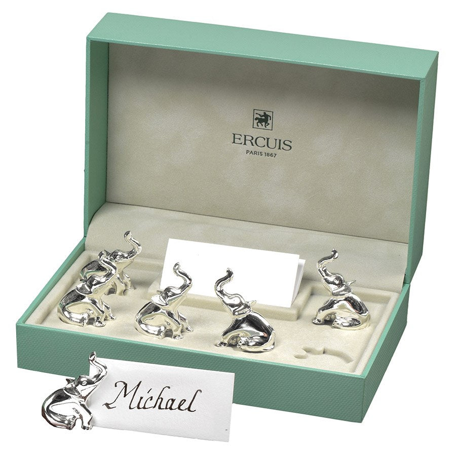 Silverplated Elephant Place Card Holders, Set of 6