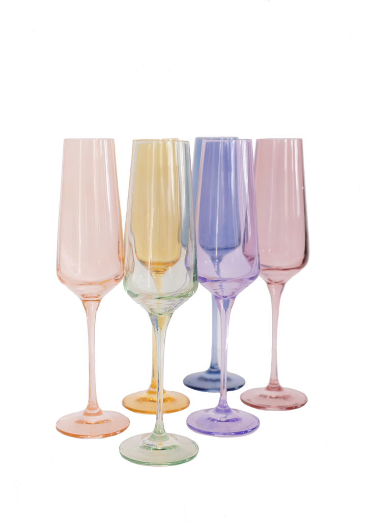 Estelle Colored Champagne Flute, Mixed Set of 6
