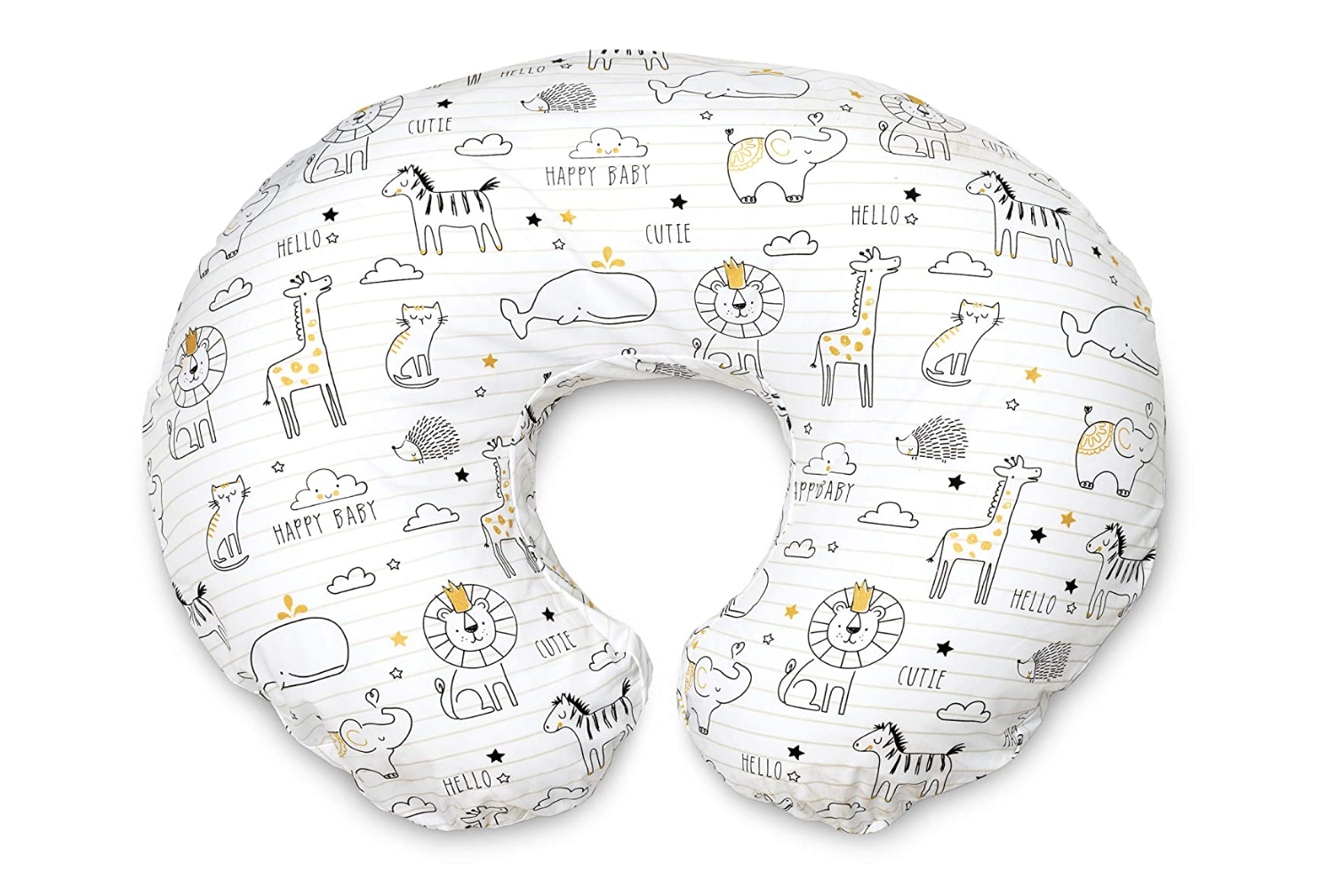 Boppy Nursing Pillow and Positioner—Original | Notebook Black and White with Gold Animals| Breastfeeding, Bottle Feeding, Baby Support | With Removable Cotton Blend Cover | Awake-Time Support