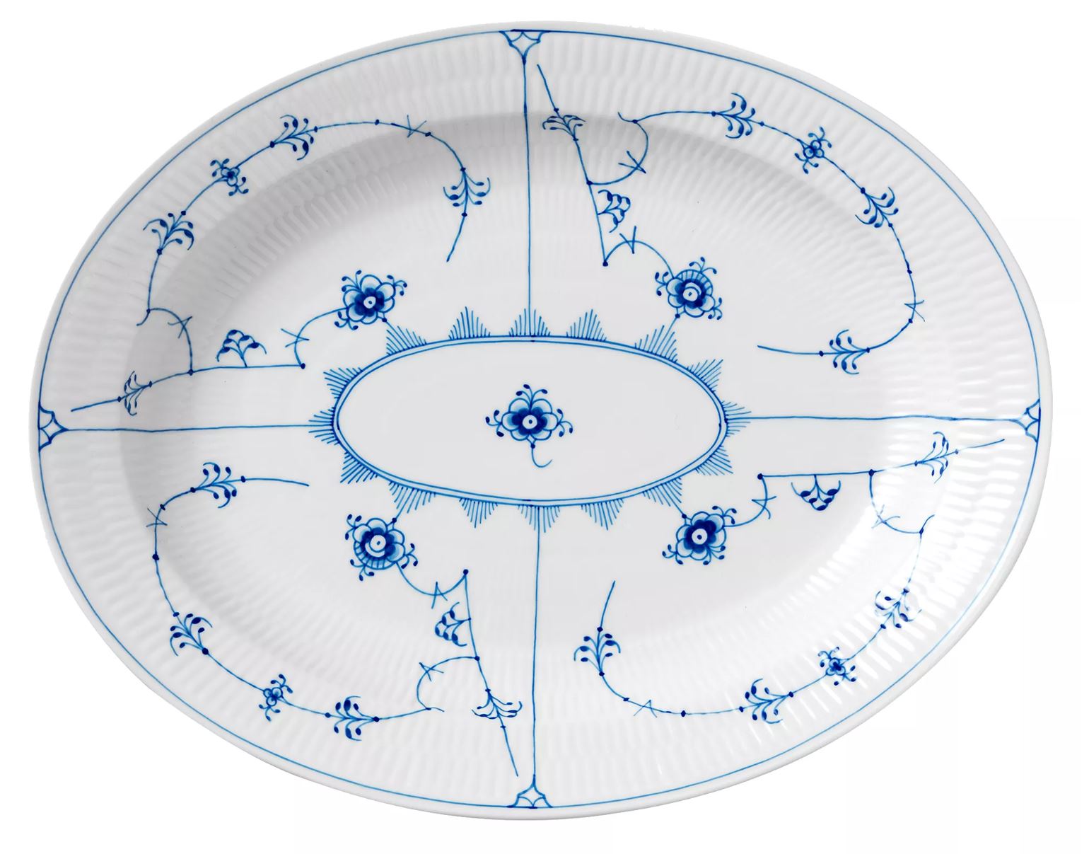 Blue Fluted Plain Oval Platter, 14.25"