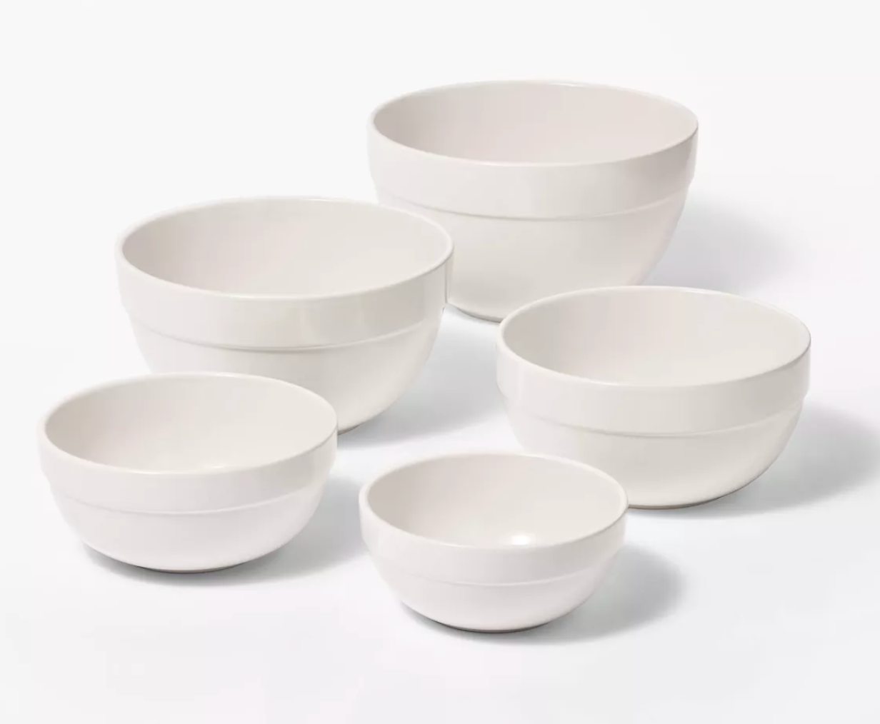 5pc Earthenware Ceramic Mixing Bowl Set - Figmint™